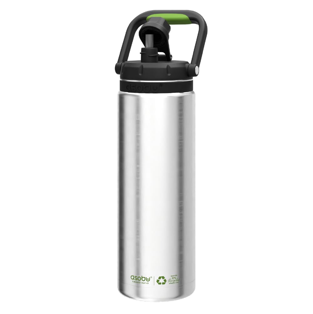 Asobu Recycled Canyon Insulated Water Jug 48oz Tall & Slim Design Full Handle with Silicone Comfort Grip Easy Clean  Stainless 