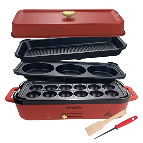 Hehogogo Multifunctional Electric Griddle Electric Grill Nonstick Baking Maker With 3 Interchangeable Pans For Takoyaki Cake Pop