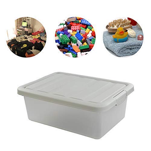 Wekioger Plastic Home Storage Bin With Grey Lid, 14 Quart Frosted Clear Latching Bin, 2 Packs