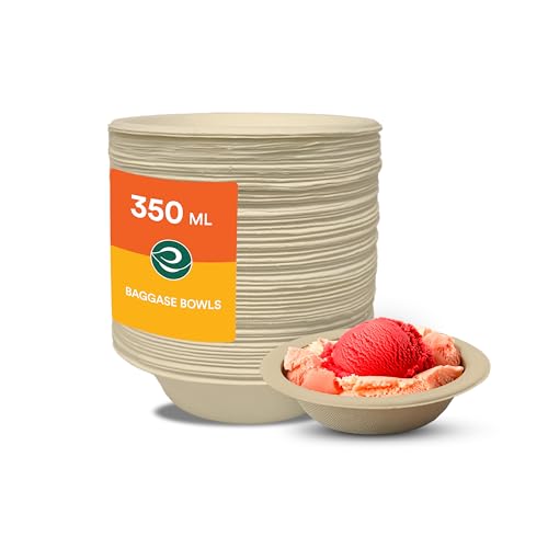 Eco Soul [350 Ml, 50 Pack Disposable Bagasse Bowls | EcoFriendly, Biodegradable, Sugarcane Paper Bowls | For Serving Snacks & D