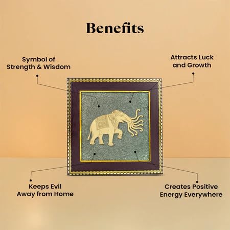 Astrotalk 7 Trunk Elephant on Raw Pyrite Frame | Vastu Item for Wealth & Success | Wall Decor Items Living Room | Raw Pyrite Frame for Wall | Gift for Man & Woman | 19x19x1 cm | 1 Piece