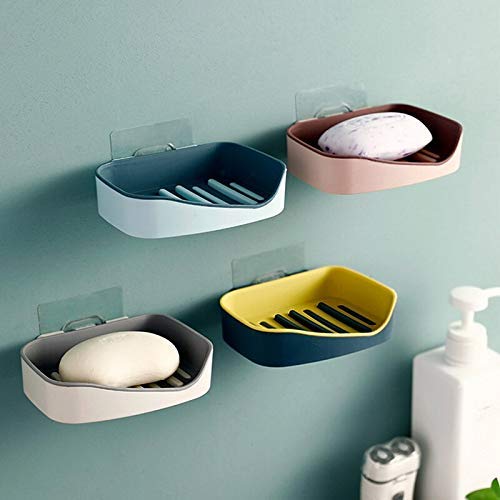 Inditradition Self Adhesive Wall Mounted Soap Holder For Bathroom | With Water Draining Tray, Plastic, (Pack Of 4)