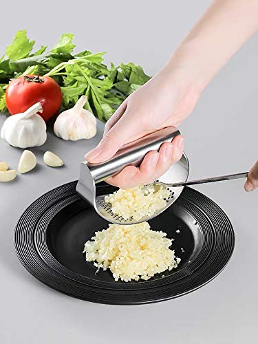 Stainless Steel Garlic Press Rocker Garlic Crusher With Cleaning Brush Tool And Silicone Tube Peeler Kitchen Tools