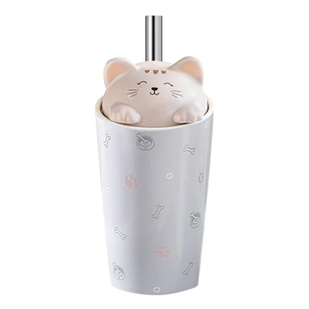 BigNoseDeer Cat Coffee Mug with Straw,Ceramic Travel Mug with 3D kitty Lid,Reusable Tall Cup for Tea, Milk,Bubble Tea,Coffee for