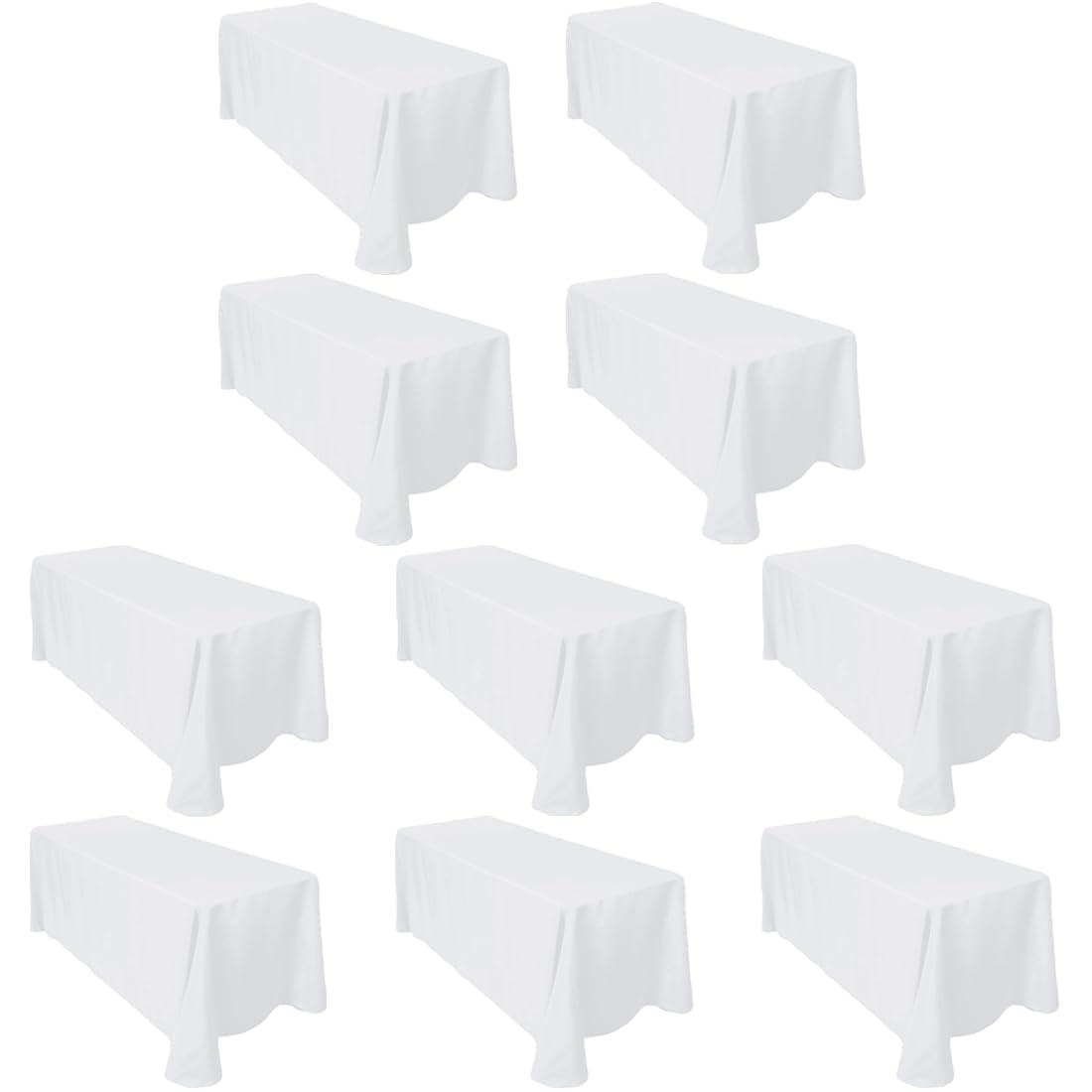 Ltc Linens Bulk 10-Pack White Rectangular Tablecloths 90 In X 156 In With Rounded Corners - Ideal For 8 Ft Tables With Floor-Len