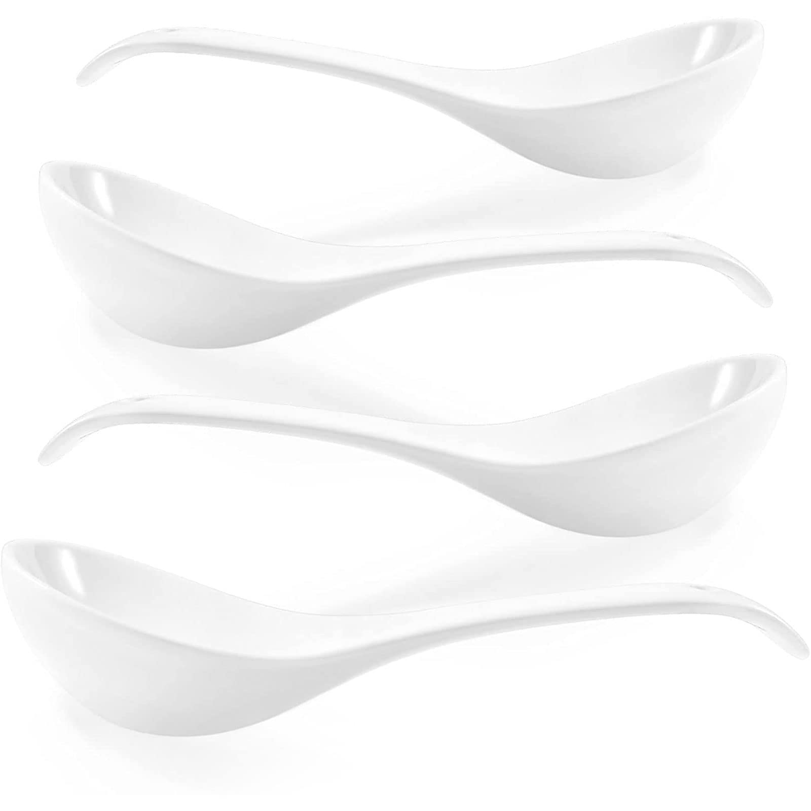 Artena Large Soup Spoons Set Of 4, 9 Inch White Ceramic Serving Spoons, Asian Soup Spoons, Ramen Spoons, Chinese Soup Spoons, Ph