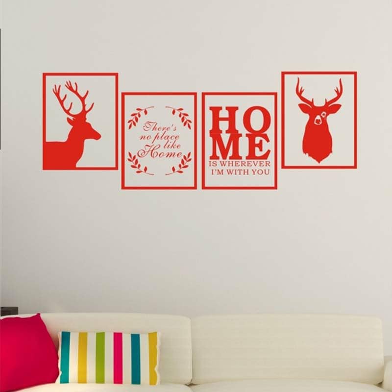 Gadgets Wrap Wall Decal Vinyl Sticker Frame Combination Deer Home Letters Red For Office Home Wall Decoration