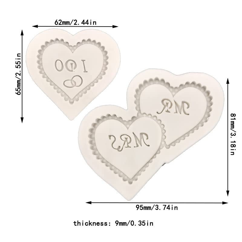Cestony 2Pcs Valentine'S Day Wedding Heart Mr Mrs I Do Slogan Silicone Molds For Diy Cake Fondant Cupcake Biscuit Cookies Sugar