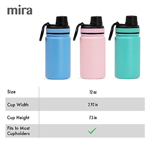 Mira 12 Oz Stainless Steel Water Bottle - Metal Thermos Flask Keeps Cold For 24 Hours, Hot For 12 Hours - Wide Mouth  Double Wal