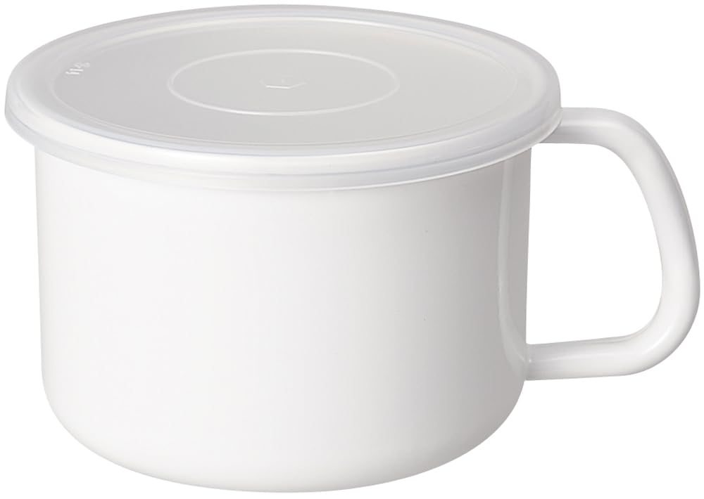 Nodahoro Ms-14M Enameled Storage Container, Heat-Resistant, Stocker With Handle, Round Shape, Large, With Seal Lid, White Series