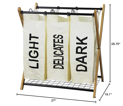 Oceanstar X-Frame Bamboo 3-Bag Laundry Sorter, White(D0102Hhgpy2.)
