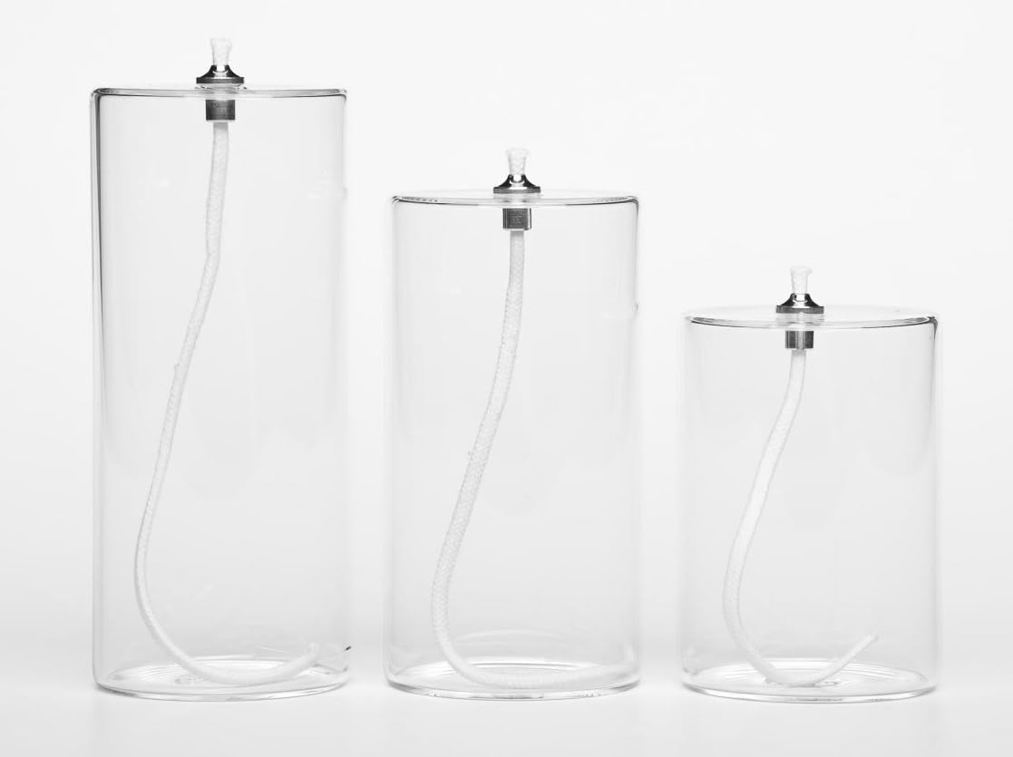 Firefly Fuels Refillable Glass Oil Candle - Set of 3 Pillar-Style Reusable Liquid Candles for Atmosphere, Events, and Emergency 