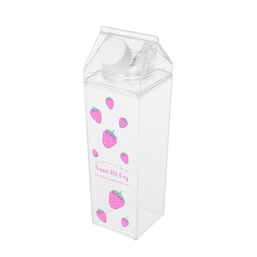 Milk Carton Water Bottle 17oz (500mL) Plastic Clear Square  No BPA Leakproof Portable Reusable Milk Carton Shaped Juice Bottle Perfect for Fitness Gym Camping Sports