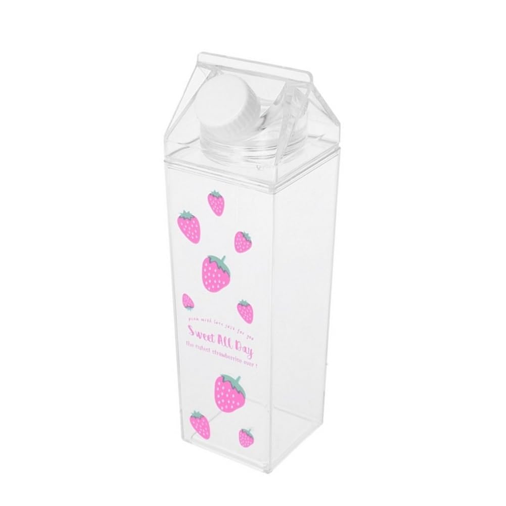 Milk Carton Water Bottle 17oz (500mL) Plastic Clear Square  No BPA Leakproof Portable Reusable Milk Carton Shaped Juice Bottle Perfect for Fitness Gym Camping Sports