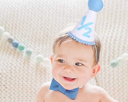 Wawuo Half Birthday Hat - Blue Photo Booth Props, Backdrop Decor, Cake Smash Crown For 6-Month Baby Party