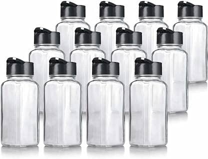 Avastro 100Ml Clear Glass Square Spice Jar With Black Sifter Two Sided Sifter Cap (Shaker Holes/Pour Open) And Freshness Seal Fo