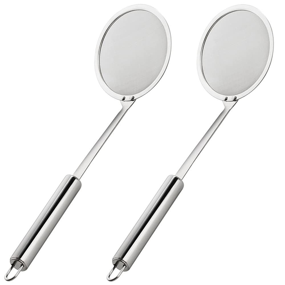 Reton 2 Pcs Hot Pot Fat Skimmer Spoon, 304 Stainless Steel Fine Mesh Strainer With Long Handle, Small Fine Mesh Food Strainer Fo