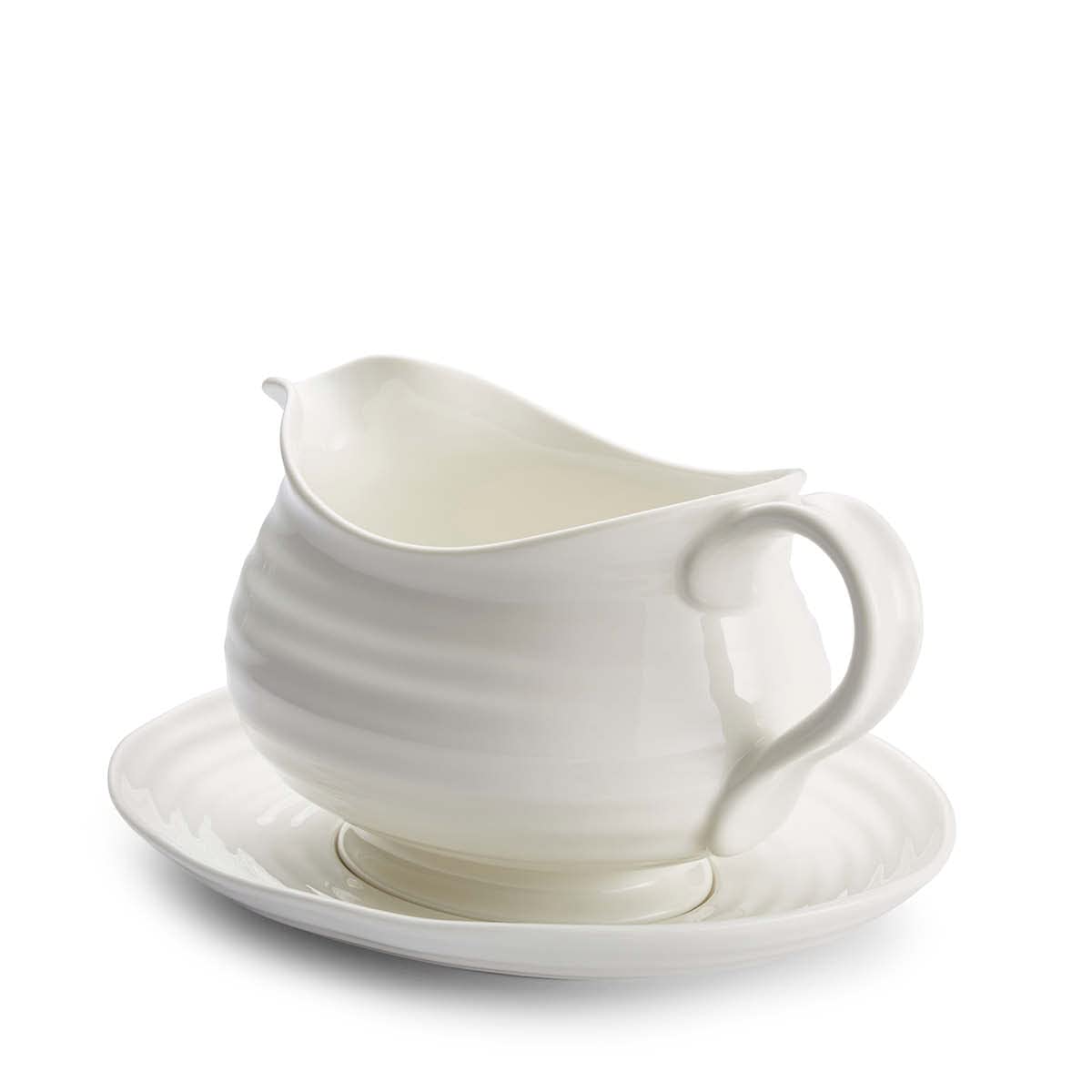 Portmeirion Sophie Conran White Gravy Boat And Stand | 24 Oz Sauce Boat For Gravy, Sauces, And Salad Dressings | Made From Fine