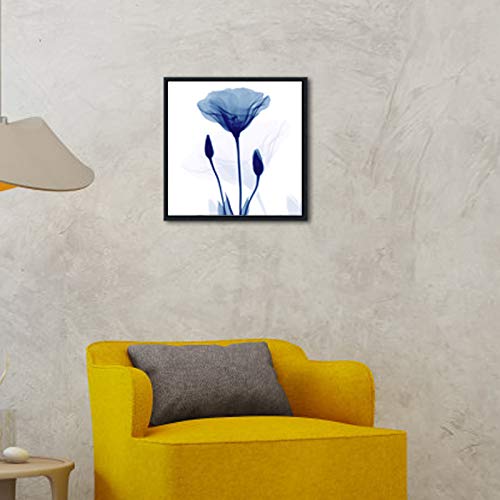 Pyradecor Black Framed Abstract Blue Flickering Flower Modern Paintings Canvas Wall Art Grace Floral Pictures On Canvas Prints A