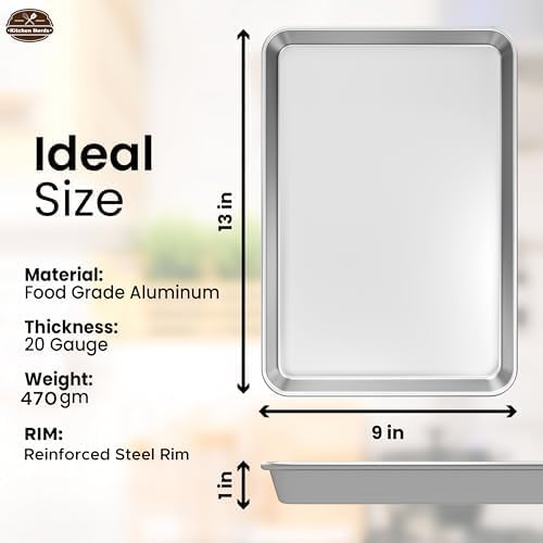 Kitchen Nerds Baking Sheet Pan 2 Pack, 9 X 13 In Rust Free Quarter Sheet Pan For Baking, Warp Resistant, Food Grade Aluminum, Ve