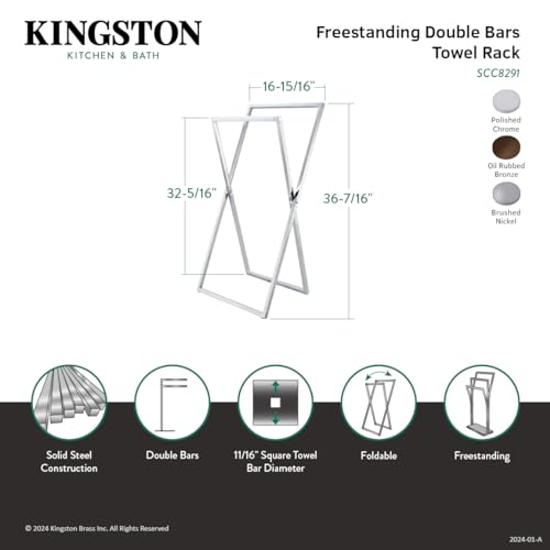 Kingston Brass SCC8298 Pedestal X Style Steel Construction Towel Rack  Brushed Nickel