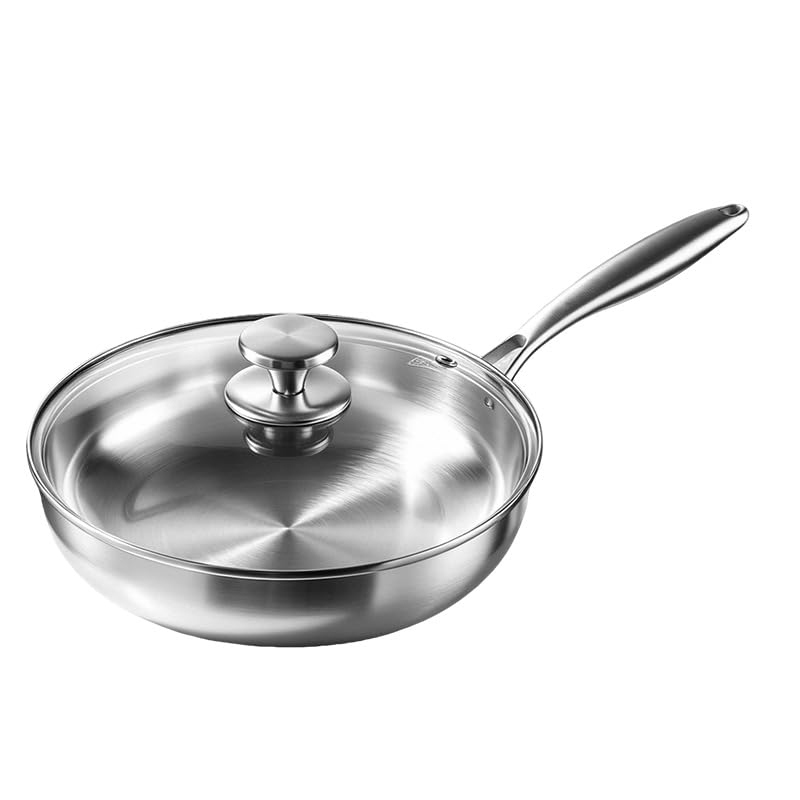 MAXCOOK 9.5 Inch TriPly Stainless Steel Frying Pan with Glass Lid, SUS304 NonStick Coating Free, Induction Ready, Oven & Dishw