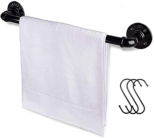Jeasor Industrial Pipe Towel Rack Towel Bar, Heavy Duty Wall Mounted Rustic Farmhouse Bath Towel Holder For Bathroom (Black, 18
