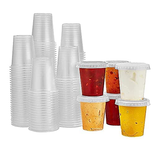 King Zak 150 Sets - 1.5Oz, Disposable Mini Plastic Jello Shot Cups With Lids Perfect For Portion Souffle, Condiment, Dipping Sau