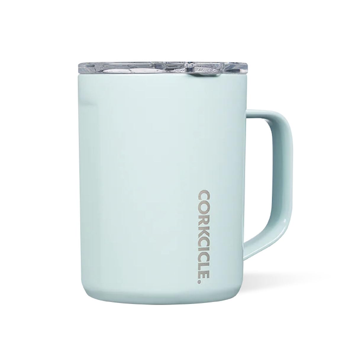 Corkcicle Triple Insulated Coffee Mug with Lid and Handle, Powder Blue, 16 oz - Stainless Steel Travel Mug Keeps Beverages Hot f