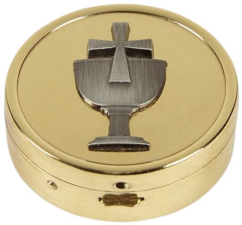 Chalice Embossed Solid Brass Pyx with Drawstring Burse