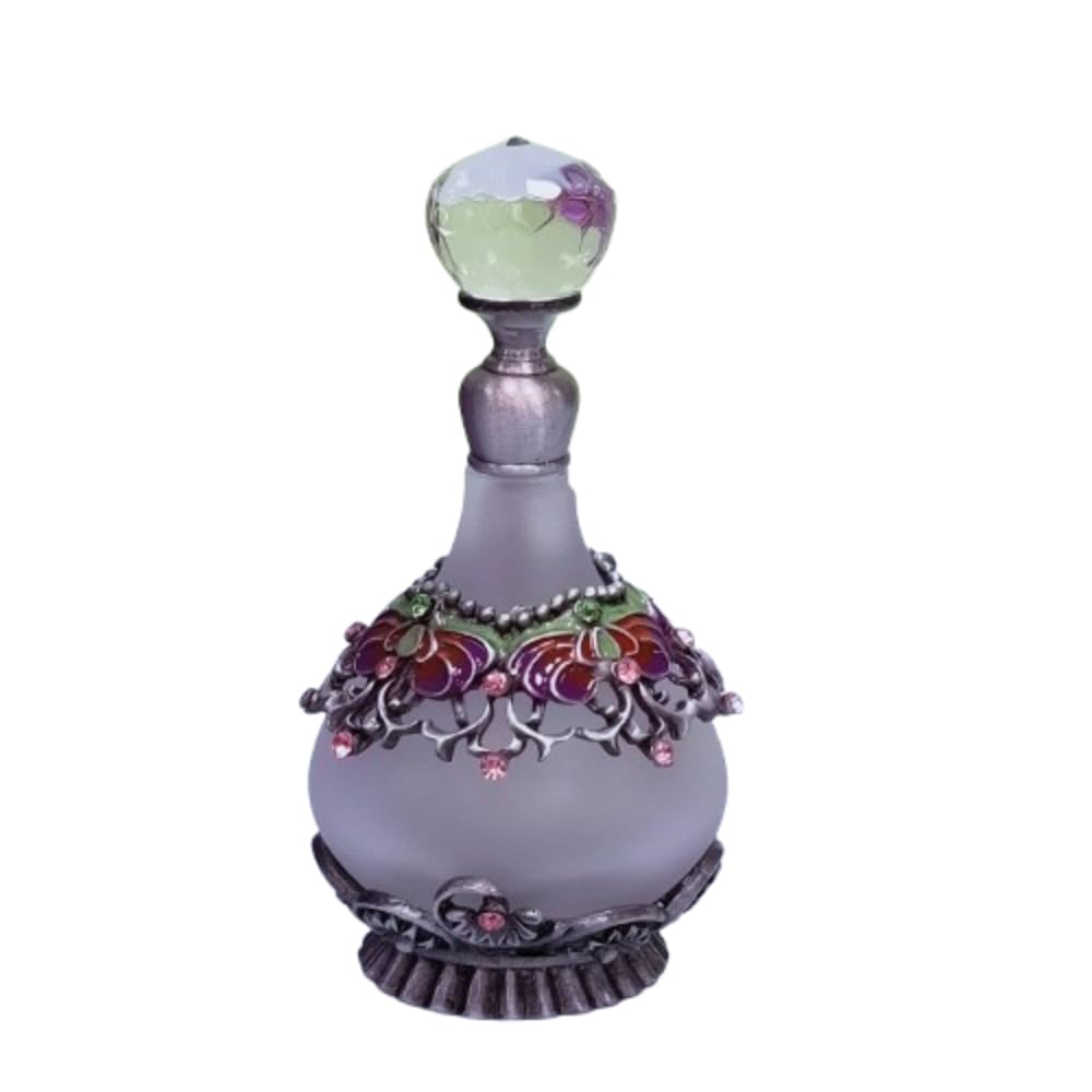 Leadigol Vintage Perfume Bottle, Refillable Empty Glass Container, Essential Oils Dropper Bottle, Purple Crystal Cap, 25ml