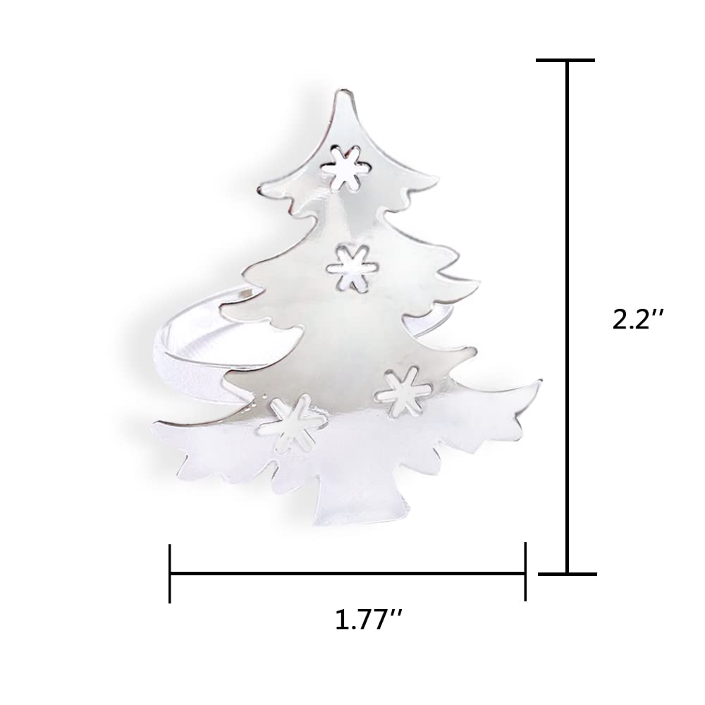 Qtkj Set Of 12 Cute Christmas Tree Napkin Rings With Hollowed Out Snowflake, Metal Napkin Buckles Holder For Christmas, Wedding,