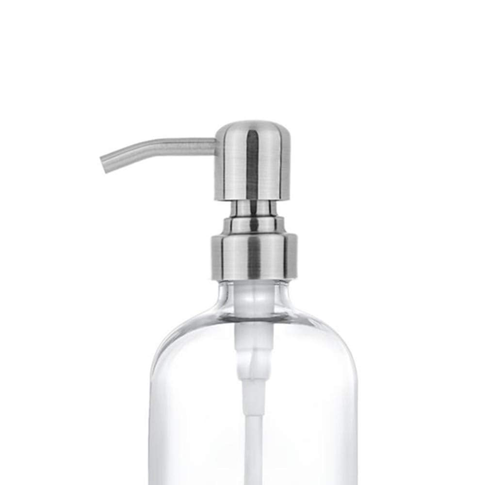 2 Pack Thick Clear Glass Pint Jar Soap Dispenser With Silver Stainless Steel Pump, 16Ounce Clear Boston Round Bottles Dispenser