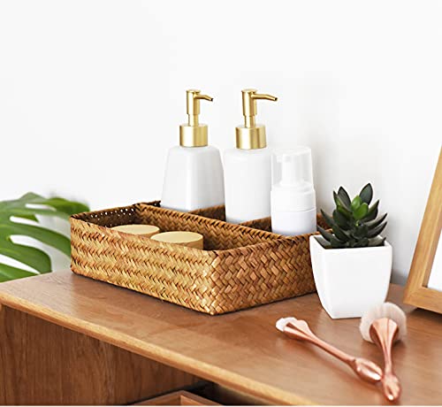 YANGQIHOME Tea Bag/Sugar Packet Holder  Coffee Station Condiment Organizer  Seagrass Storage Basket  Wicker Rattan Divided Basket Organizer for Drawer/Shelf/Countertop