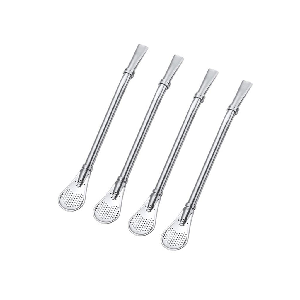 Ecomistiq 4 Pcs Drinking Filtered Straw Spoon Strainer Infuser 15.7Cm Silver Bareware | Flatware & Silverware | Flatware, & Cutl
