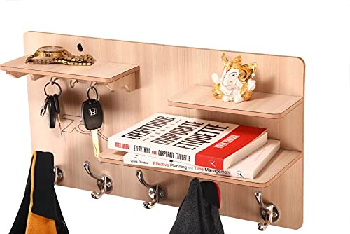 7CR Key holder KH10DS Wood Key Holder (9 Hooks, Beige)