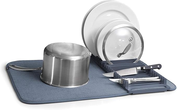 Glive (Label) Microfiber Dish Utensils Drying Mat/Rack, Plate And Cup Drying Rack, Plastic Rack And Microfiber Mat Set For Kitch