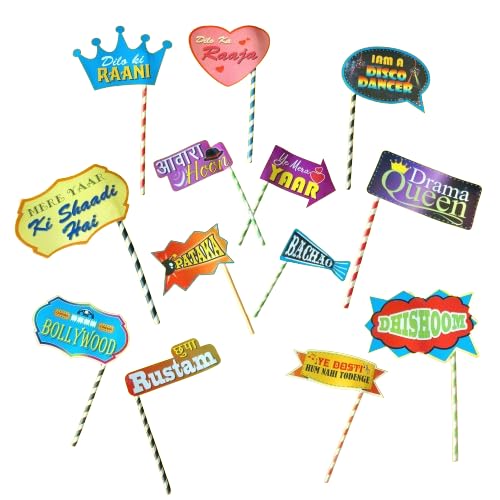 FI  FLICK IN 13 Pcs Bollywood Photo Booth Props (Multicolor, Cardstock, Photo Props, Bollywood, Wedding)