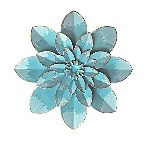 Picfarce Light Sky Blue Metal Flower Wall Art Decor, 95A Rustic Modern Floral Sculpture, Distressed Hanging Home Decoration Acce