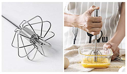 Stainless Steel Egg Whisk, Hand Push Rotary Whisk Blender Versatile Milk Frother Hand Push Mixer Stirrer Make Froth, Foam & Whip