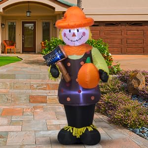 4-Foot Fall Thanksgiving Harvest Inflatable Scarecrow with Pumpkin Blowout for Indoor and Outdoor Patio Lawn Decorations