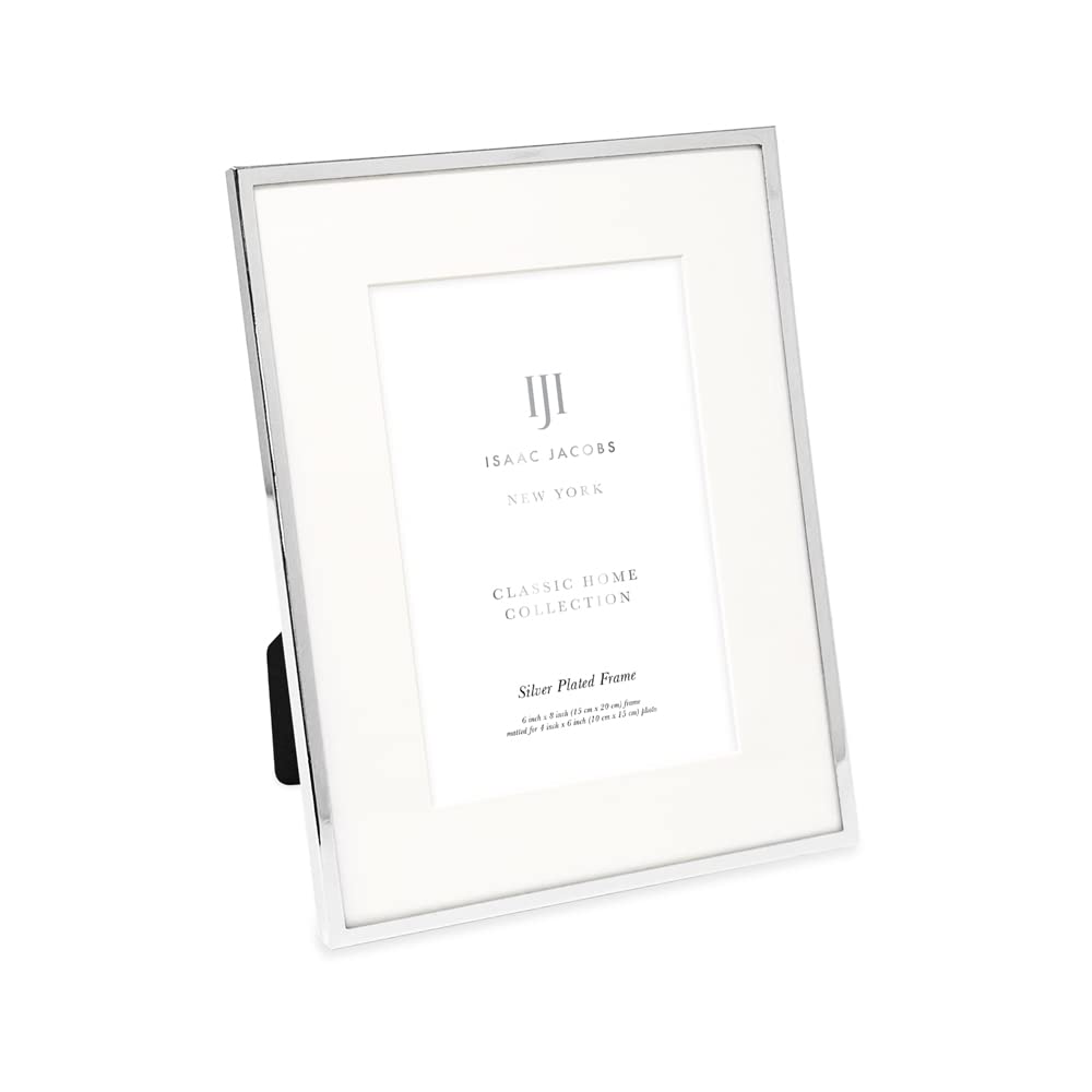 Isaac Jacobs 6x8 (Matted 4x6) Silver Metal Picture Frame, Classic Metal Photo Frame Made For Tabletop & Hanging Display, Home an