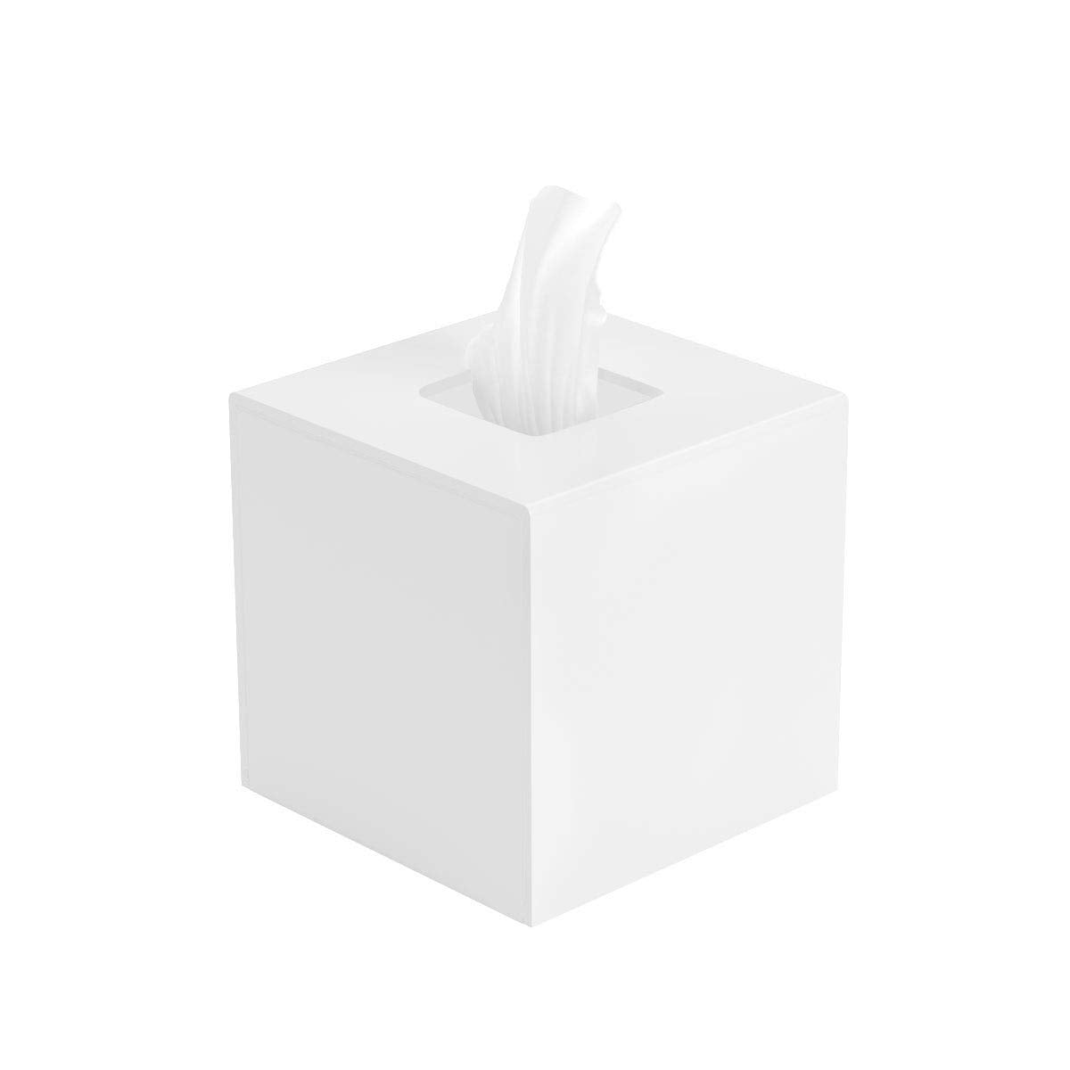Femeli Tissue Box Cover,Square Acrylic Tissues Paper Holder For Bathroom Bedroom Office,White