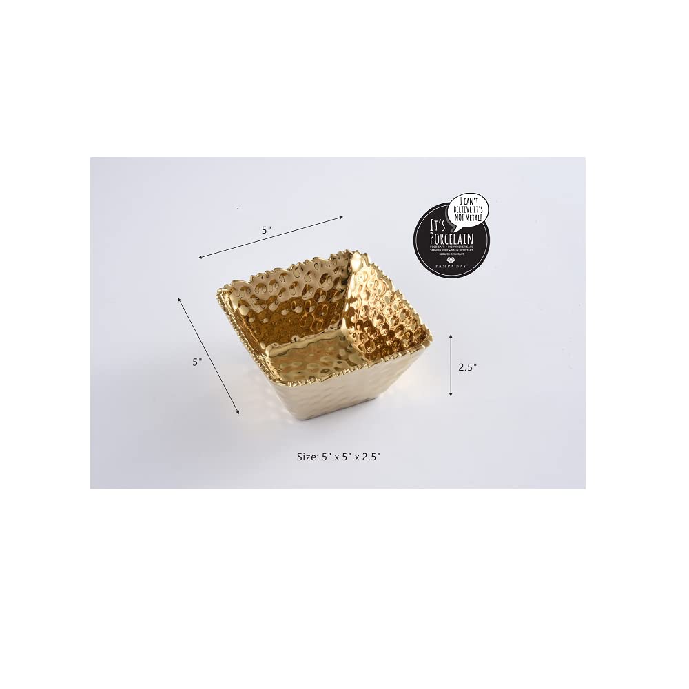 Pampa Bay Cer-2733-G Small Square Snack Bowl In Golden Millennium, 5-Inch Square, Porcelain