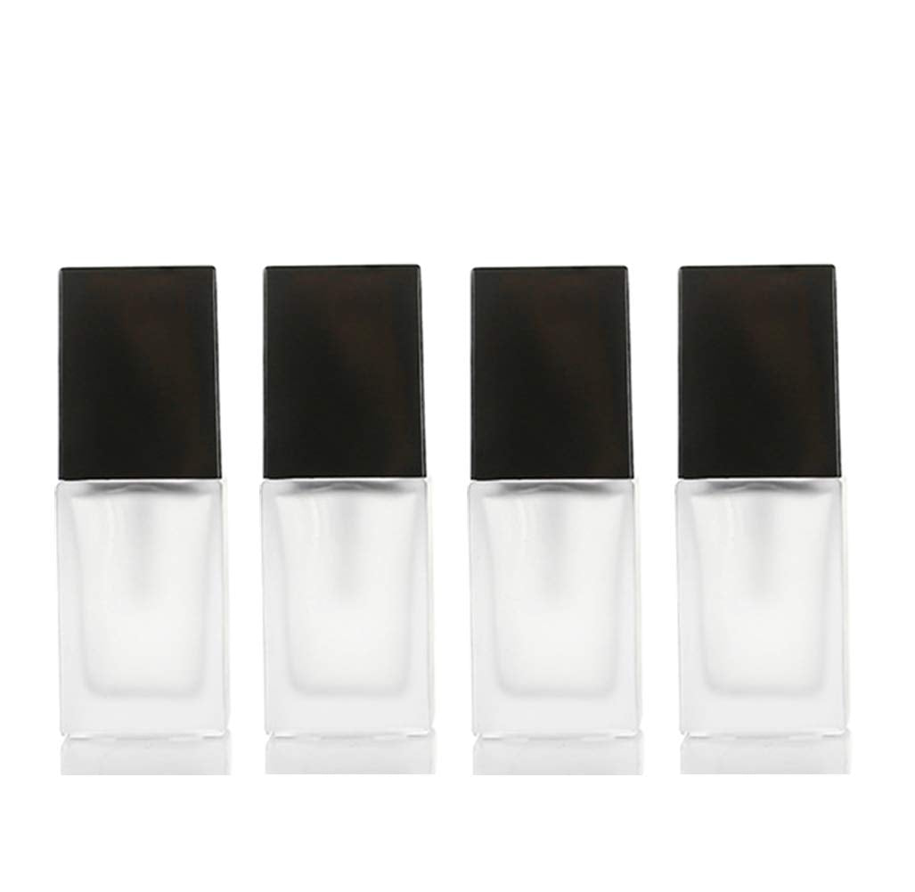 Usrommaner 4 Pack,0.5 Oz/15Ml Frosted Glass Essence Lotion Pump Bottle,Empty Square Cosmetic Container Travel Liquid Foundation