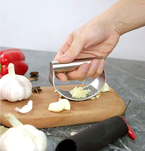 Stainless Steel Garlic Press Rocker Garlic Crusher With Cleaning Brush Tool And Silicone Tube Peeler Kitchen Tools