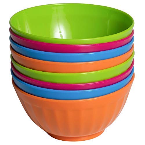 Klickpick Home 6 Inch Plastic Bowls Set Of 8-28 Ounce Large Plastic Cereal Bowls Microwave Dishwasher Safe Soup Bowls - Bpa Free