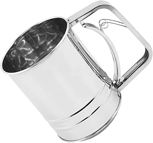 Handheld Flour Sifter Stainless Steel Fine Mesh Screen Baking Tool for Sugar Flour and Coffee Powder Silver
