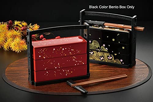 Japanbargain 1951, Japanese Lunch Bento Box Three Tiers With Chopsticks Traditional Plastic Lacquered Sushi Serving Container Sa