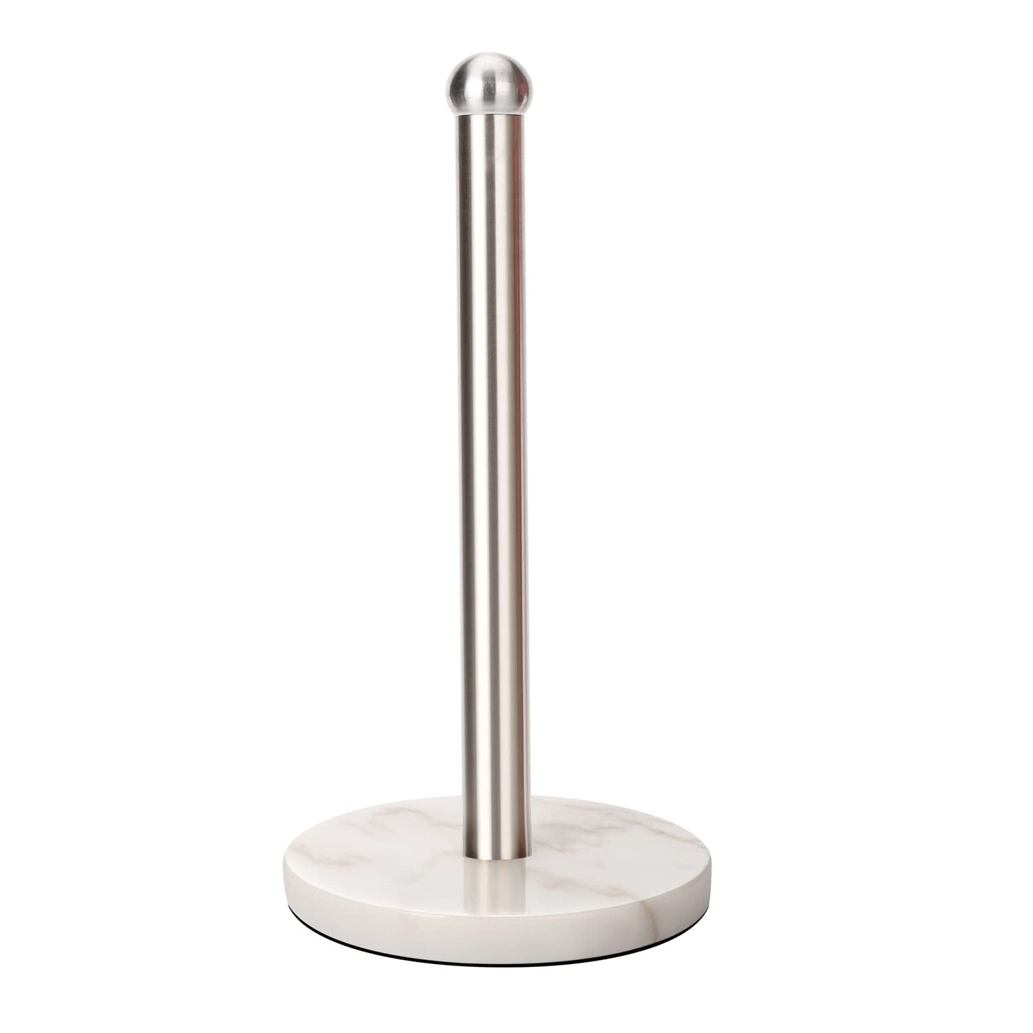 Heavy Weighted Paper Towel Holder, Easy One-Handed Design for Kitchen Stand, Sturdy Base for Standard and Mega Rolls (Silver Bru